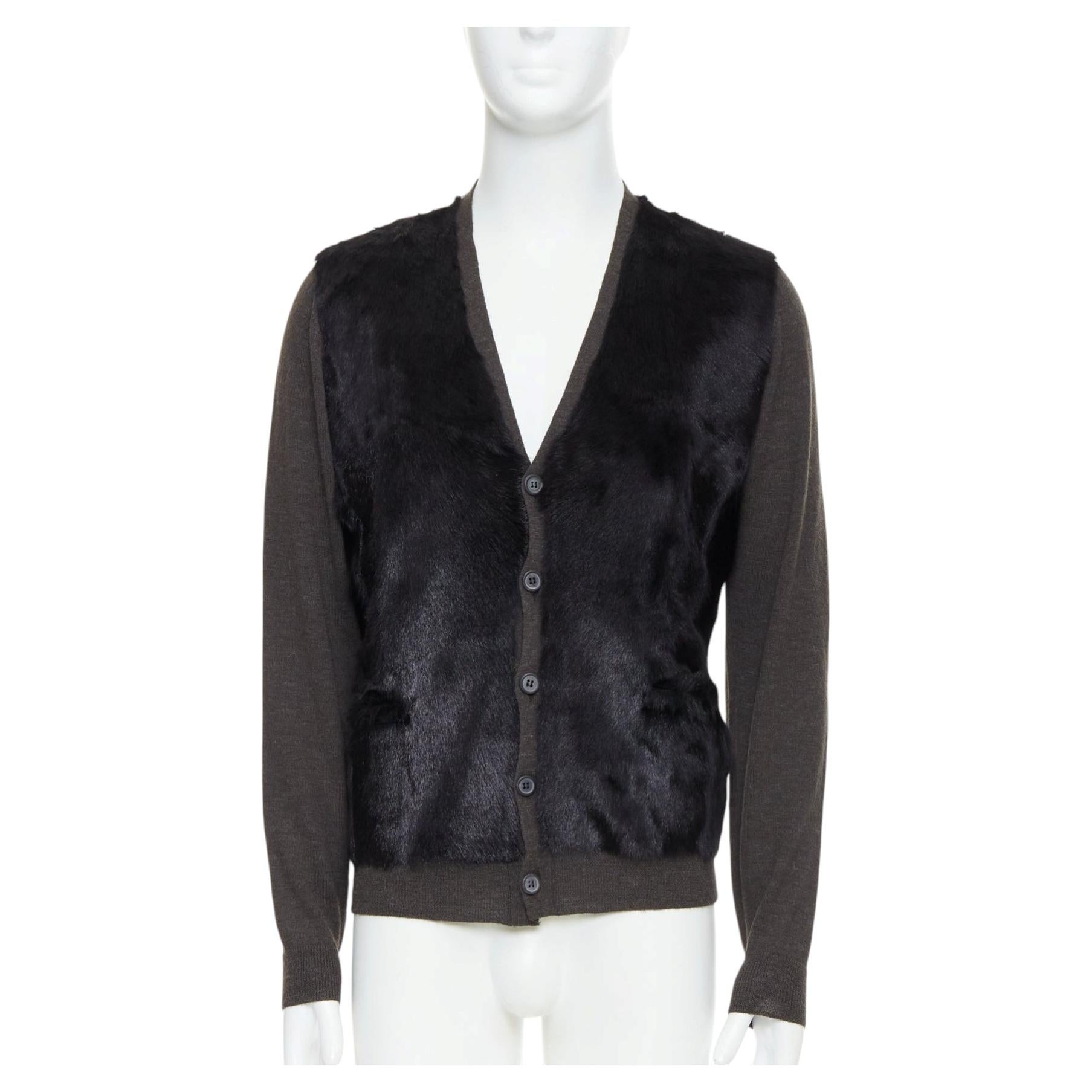 LANVIN Schwarz Braun 100% Alpaka Pelz Front Panel Cardigan Jacke M