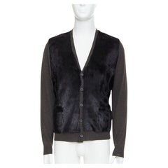 LANVIN Schwarz Braun 100% Alpaka Pelz Front Panel Cardigan Jacke M