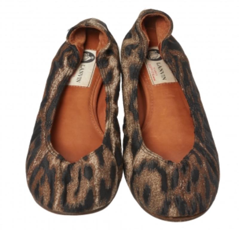 Lanvin Schwarz/Braun Brokat Stoff Leopard Print Ballet Flats Größe 39 im Zustand „Gut“ im Angebot in Dubai, Al Qouz 2
