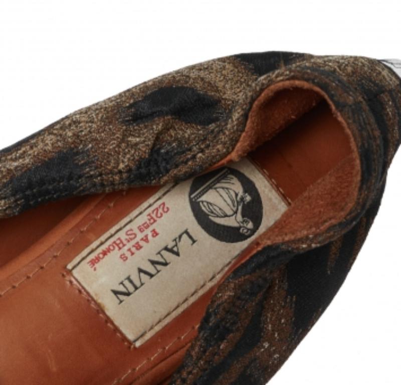 Lanvin Schwarz/Braun Brokat Stoff Leopard Print Ballet Flats Größe 39 im Angebot 1