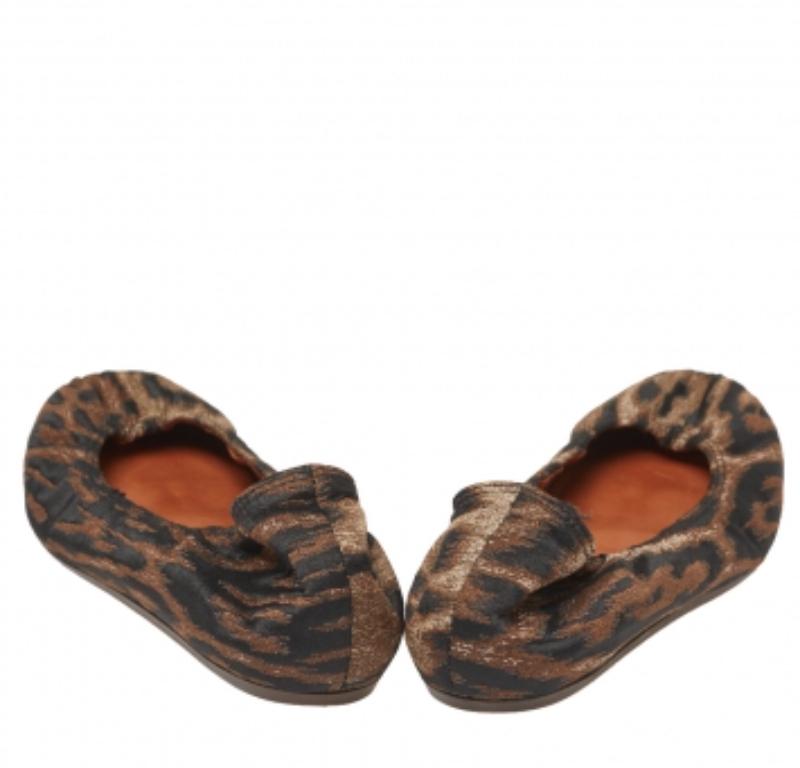 Lanvin Schwarz/Braun Brokat Stoff Leopard Print Ballet Flats Größe 39 im Angebot 2