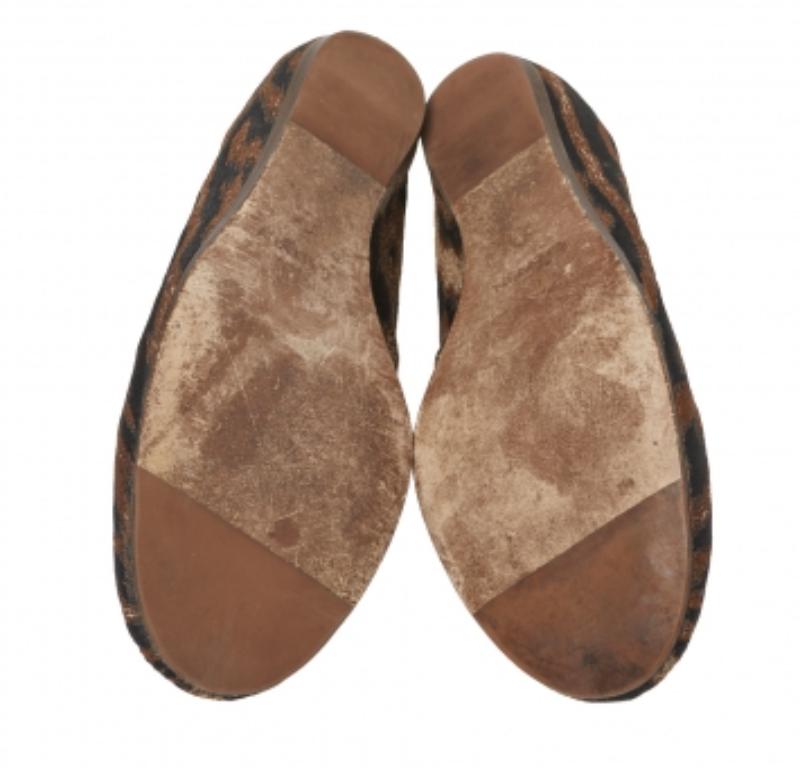 Lanvin Schwarz/Braun Brokat Stoff Leopard Print Ballet Flats Größe 39 im Angebot 3
