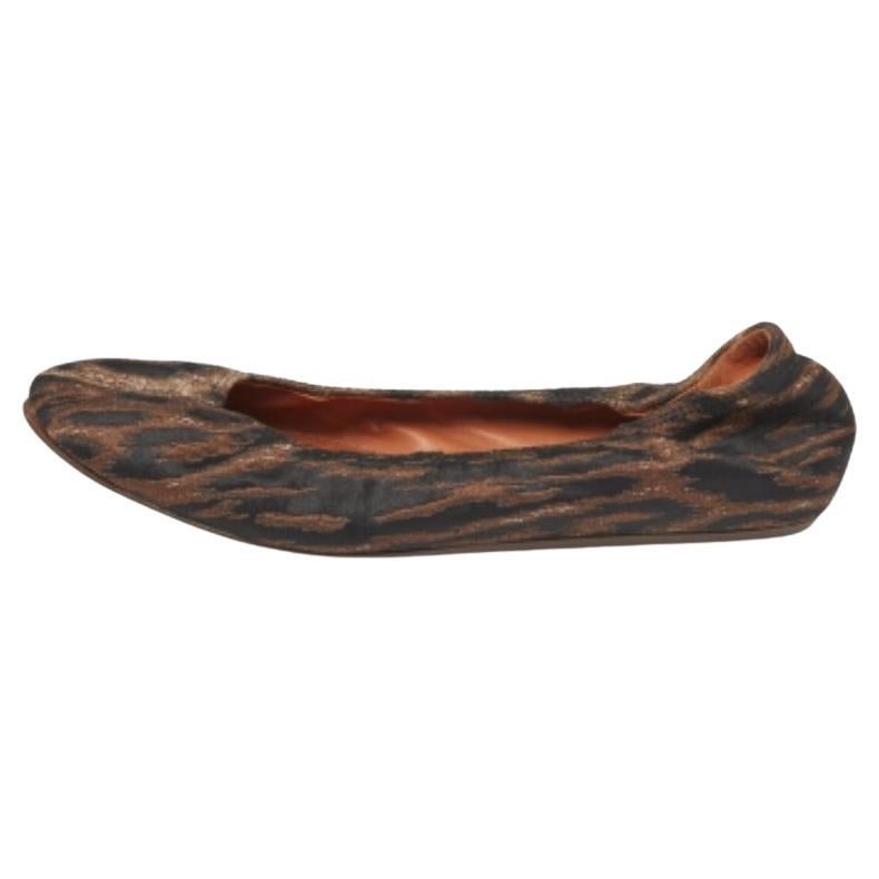 Lanvin Schwarz/Braun Brokat Stoff Leopard Print Ballet Flats Größe 39 im Angebot