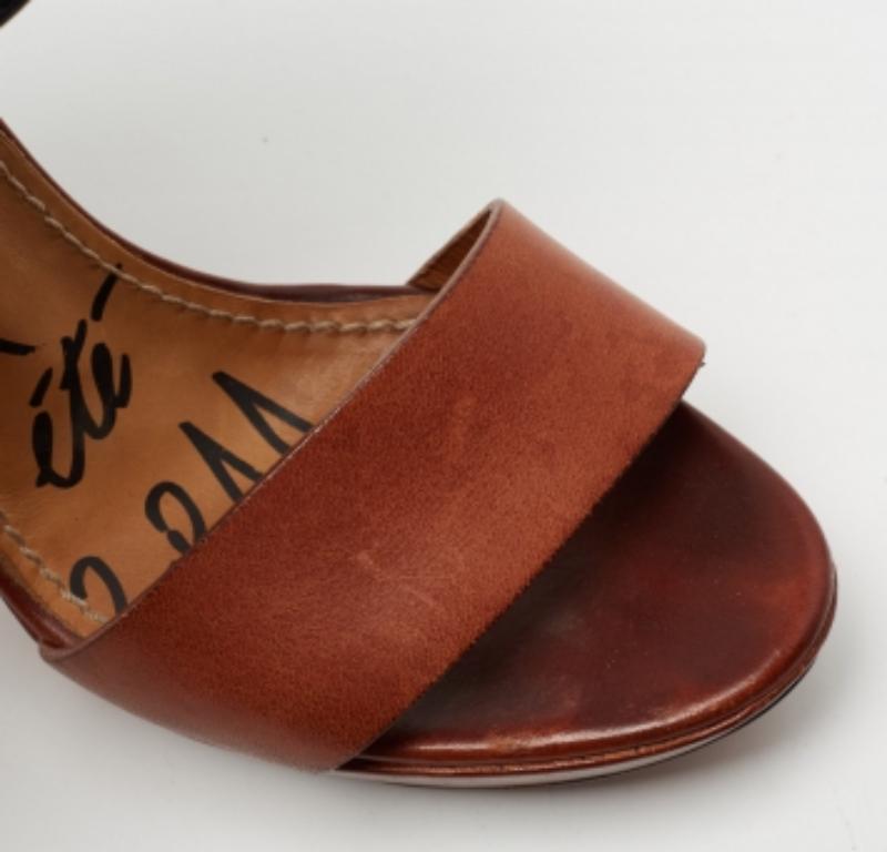 Lanvin Black/Brown Leather Ankle Strap Wedge Sandals Size 37 For Sale 3
