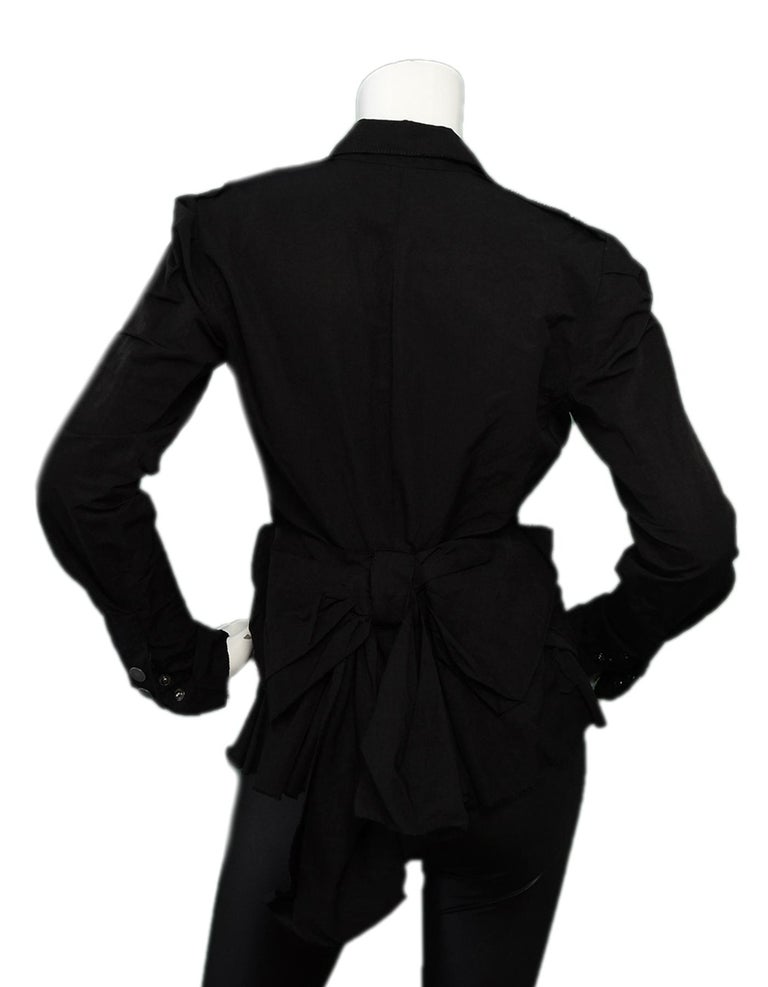 Lanvin Black Cotton Jacket w/ Bow & Side Zipper sz 6 In Good Condition For Sale In New York, NY