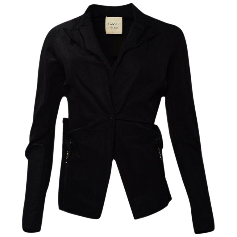 Lanvin Black Cotton Jacket w/ Bow & Side Zipper sz 6 For Sale