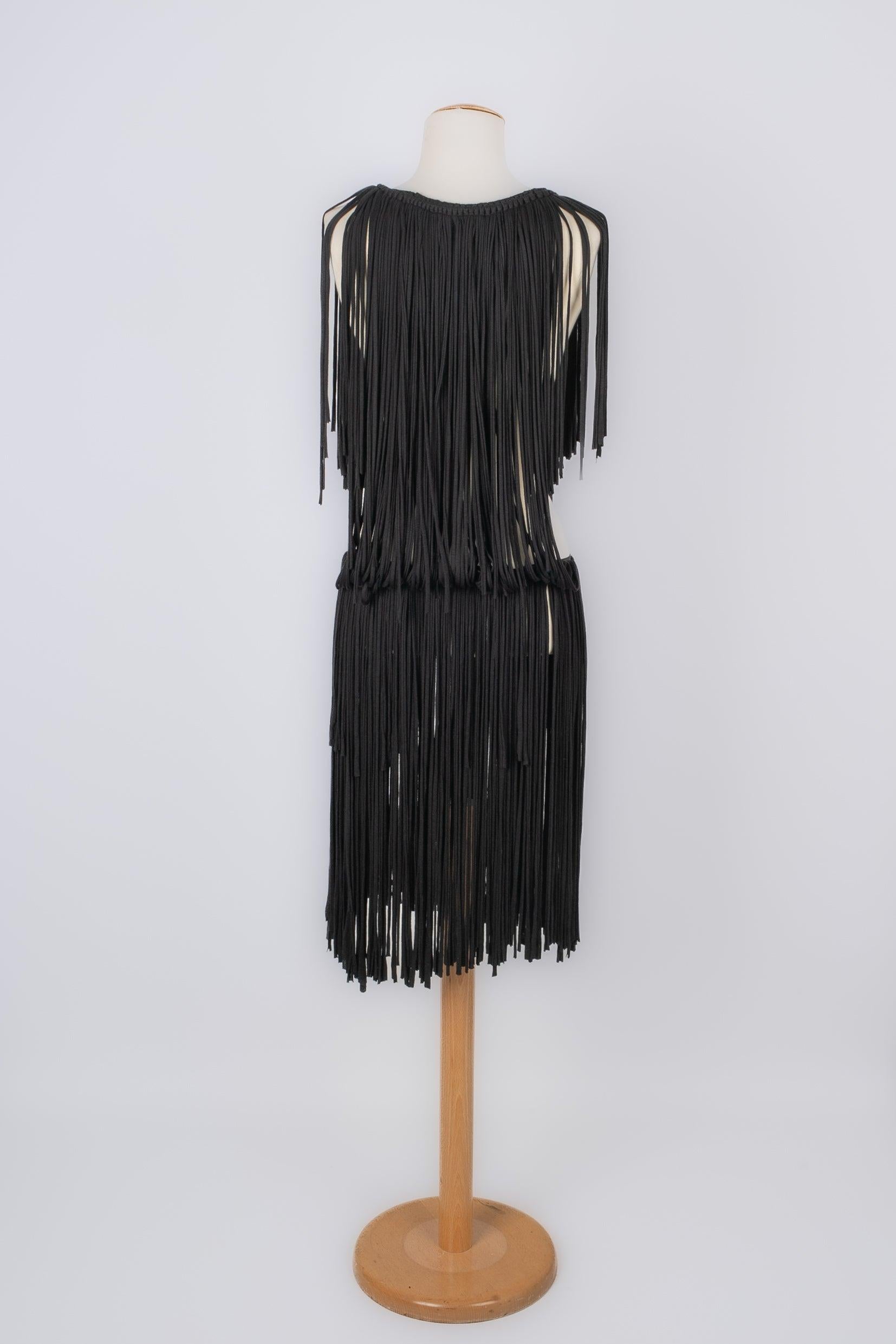 Lanvin Black Cotton Jersey Fringed Dress In Good Condition For Sale In SAINT-OUEN-SUR-SEINE, FR