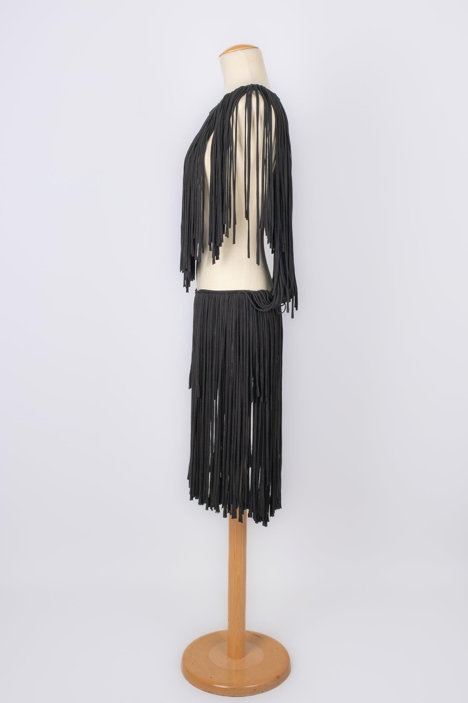 Women's Lanvin Black Cotton Jersey Fringed Dress For Sale