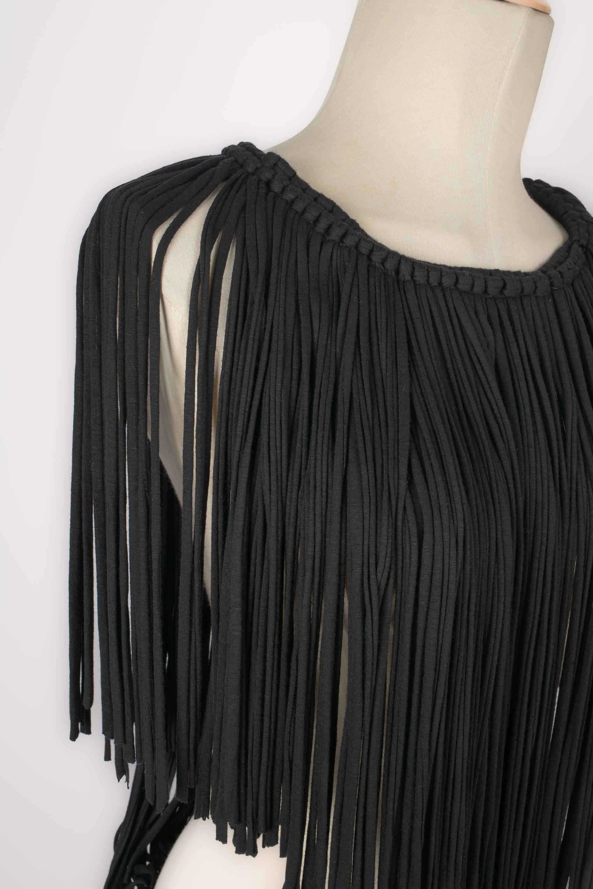 Lanvin Black Cotton Jersey Fringed Dress For Sale 1