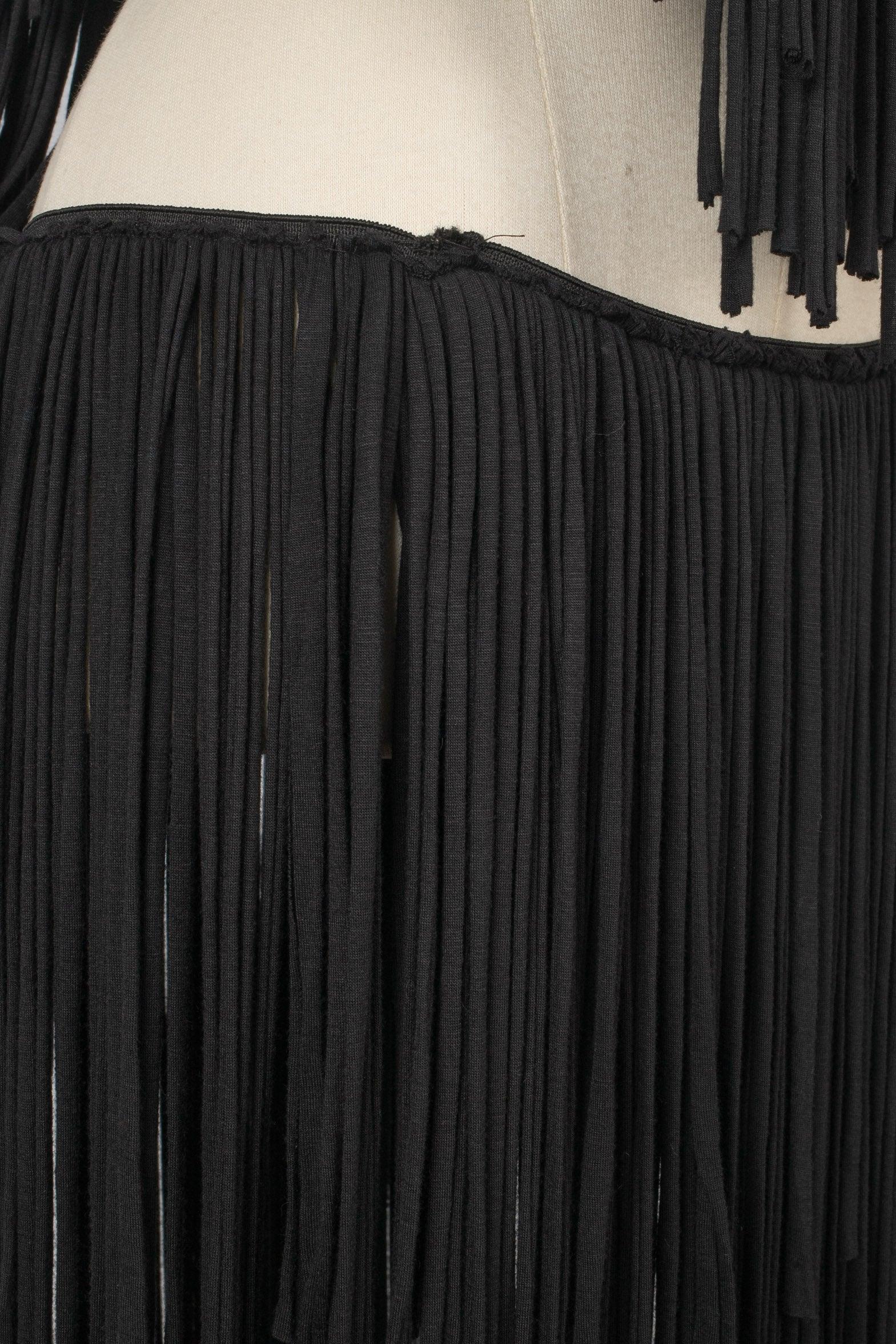Lanvin Black Cotton Jersey Fringed Dress For Sale 2