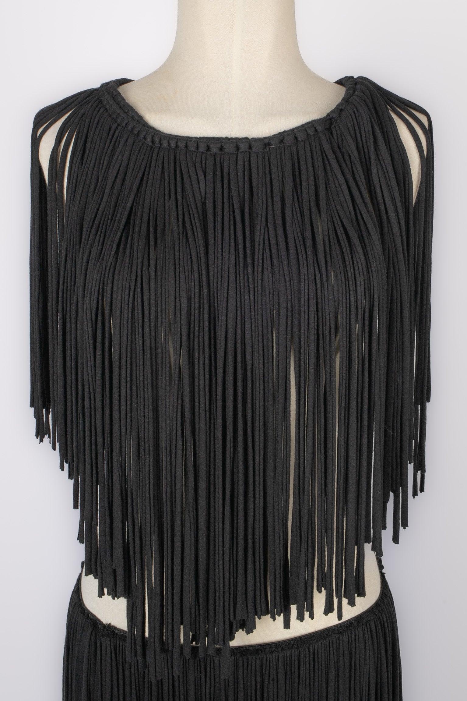 Lanvin Black Cotton Jersey Fringed Dress For Sale 3