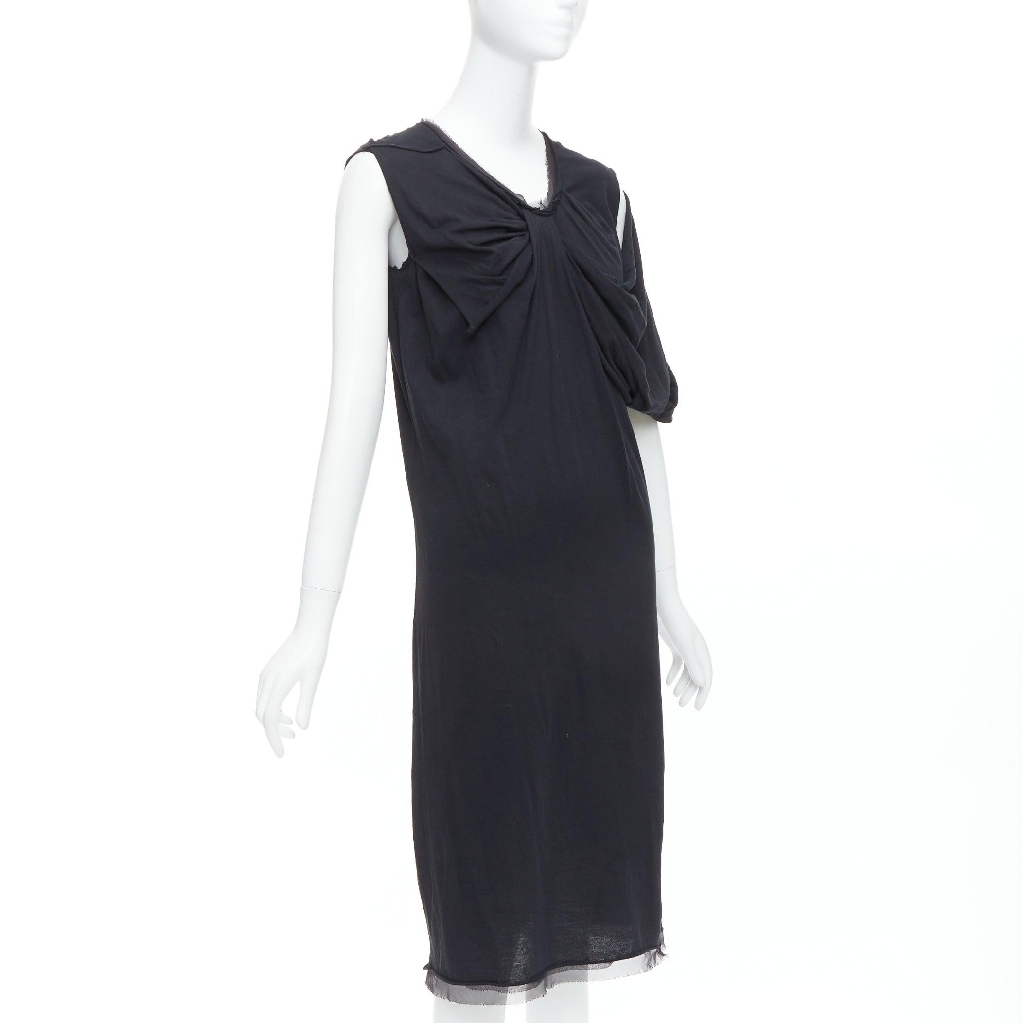 Noir LANVIN - Robe midi drapée asymétrique en coton et soie noire XXS en vente