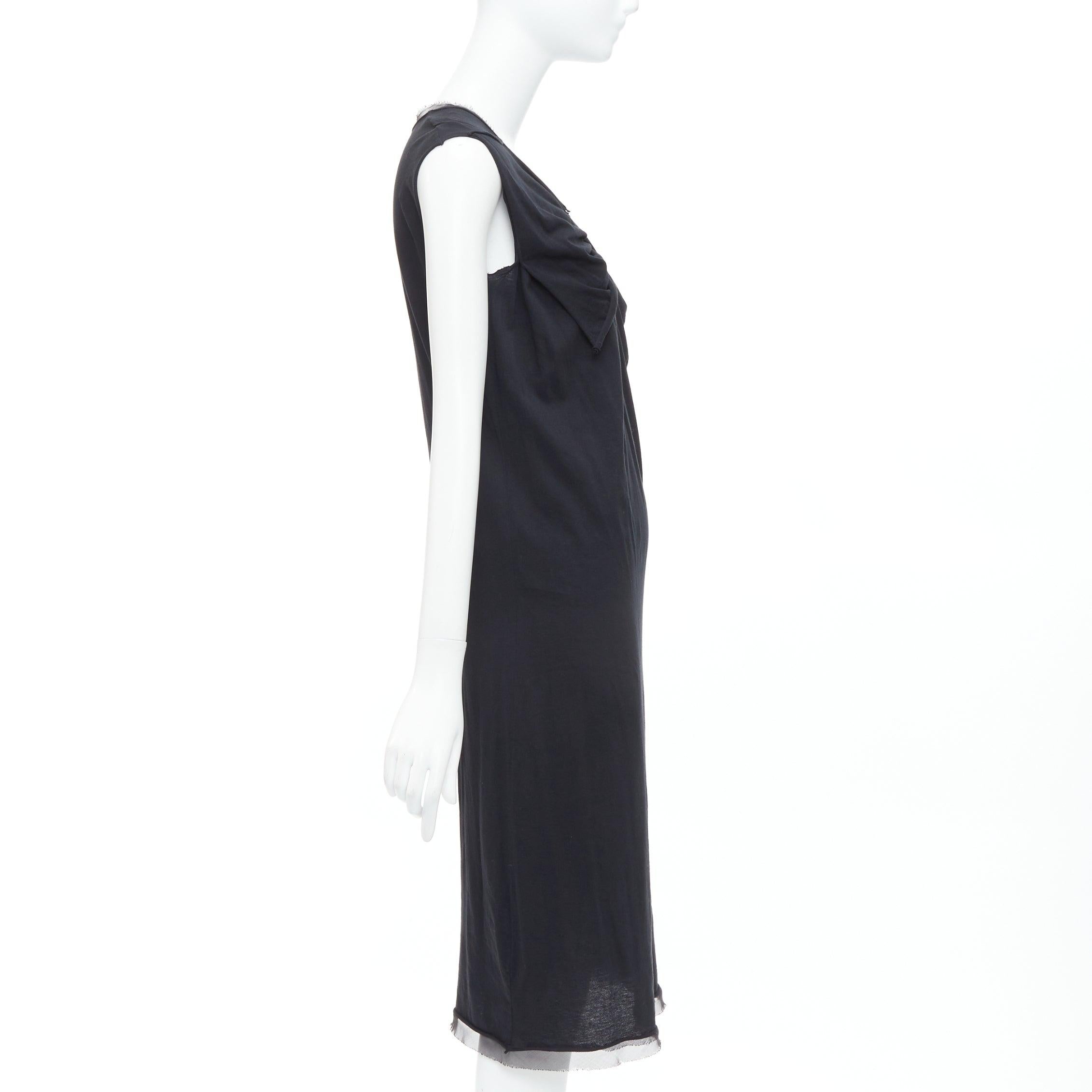 LANVIN - Robe midi drapée asymétrique en coton et soie noire XXS État moyen - En vente à Hong Kong, NT