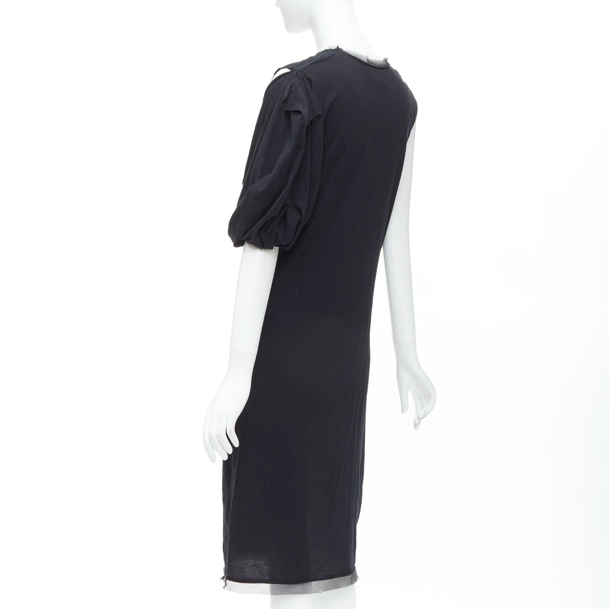 LANVIN - Robe midi drapée asymétrique en coton et soie noire XXS en vente 1