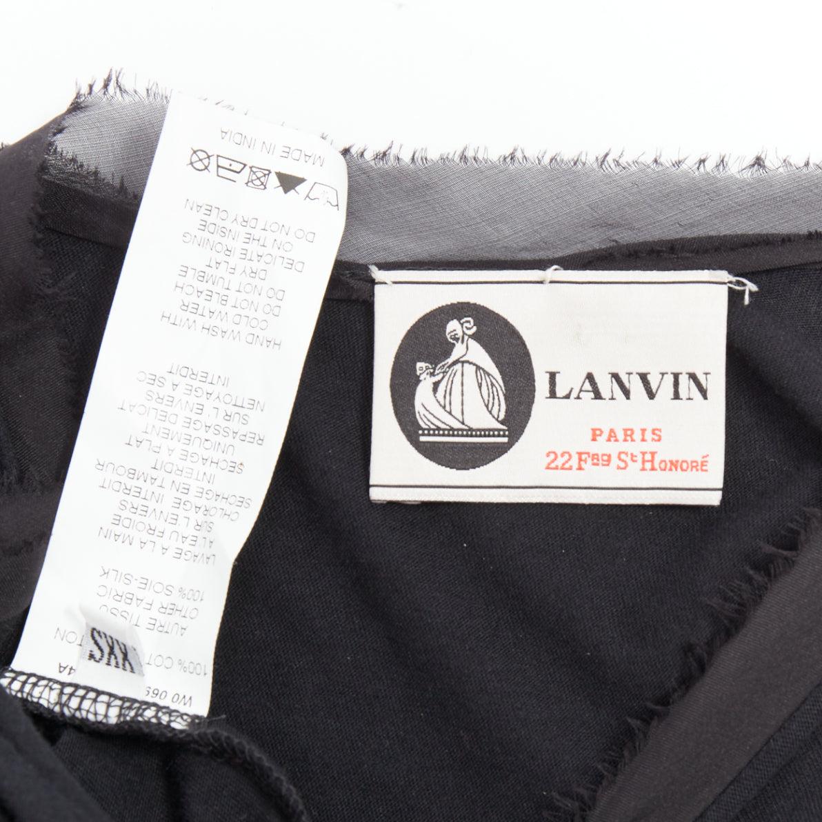LANVIN - Robe midi drapée asymétrique en coton et soie noire XXS en vente 3