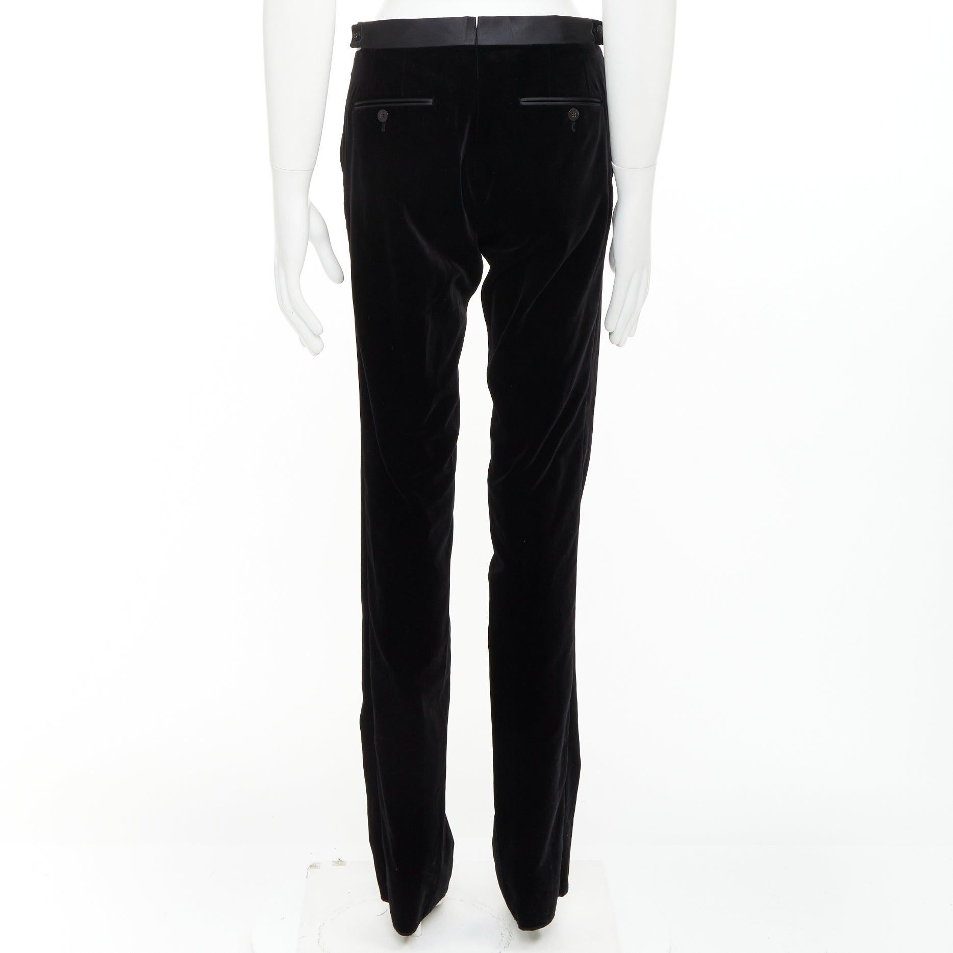 De los hombres LANVIN pantalón de vestir recto con ribete satinado de terciopelo de algodón negro FR44 XS en venta