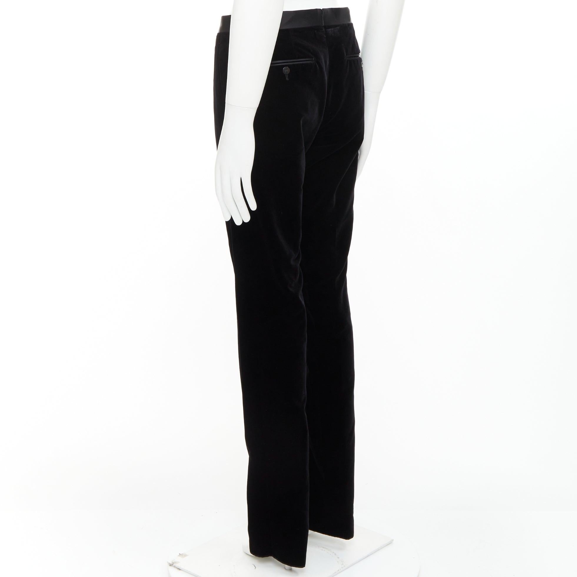 LANVIN pantalón de vestir recto con ribete satinado de terciopelo de algodón negro FR44 XS en venta 1