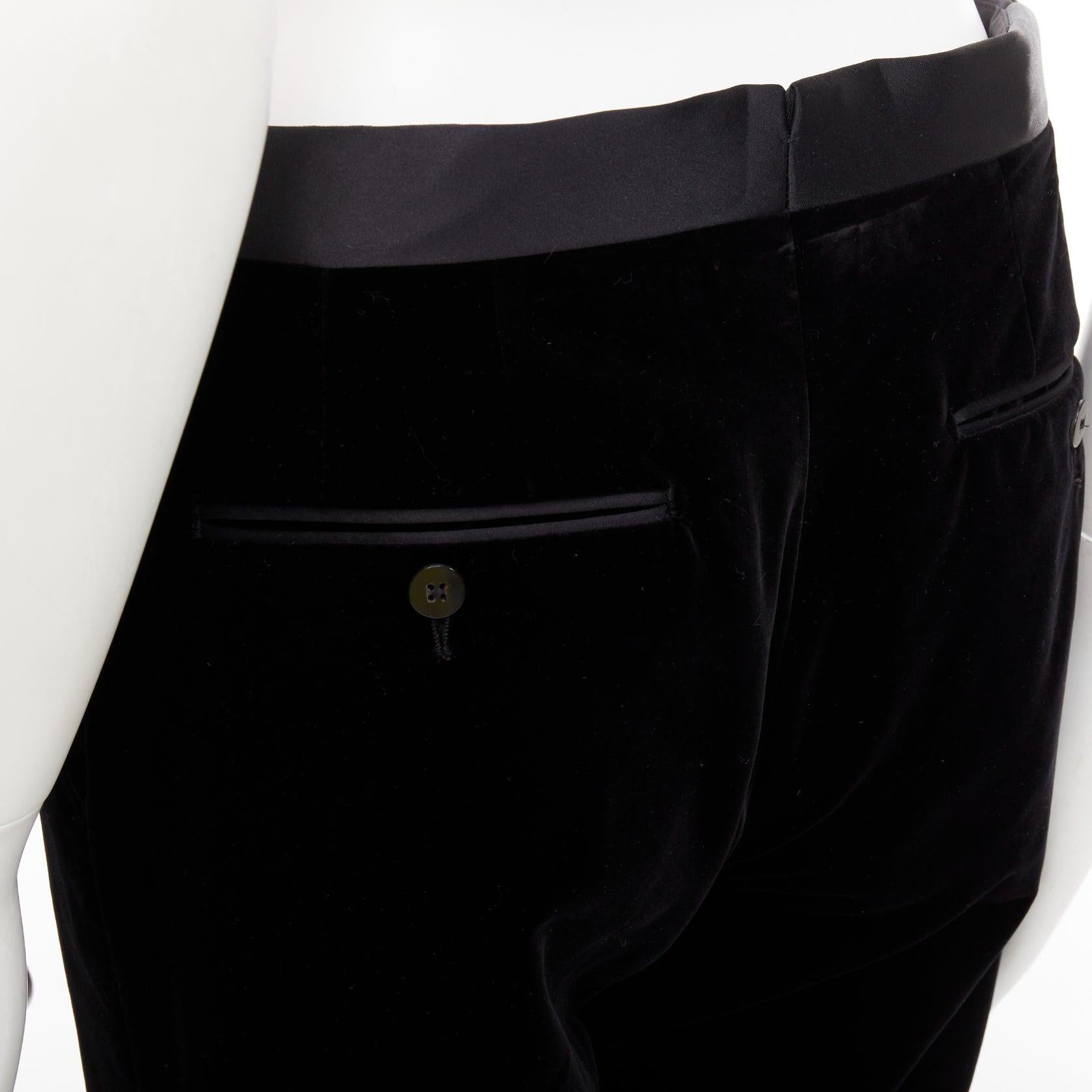 LANVIN pantalón de vestir recto con ribete satinado de terciopelo de algodón negro FR44 XS en venta 2