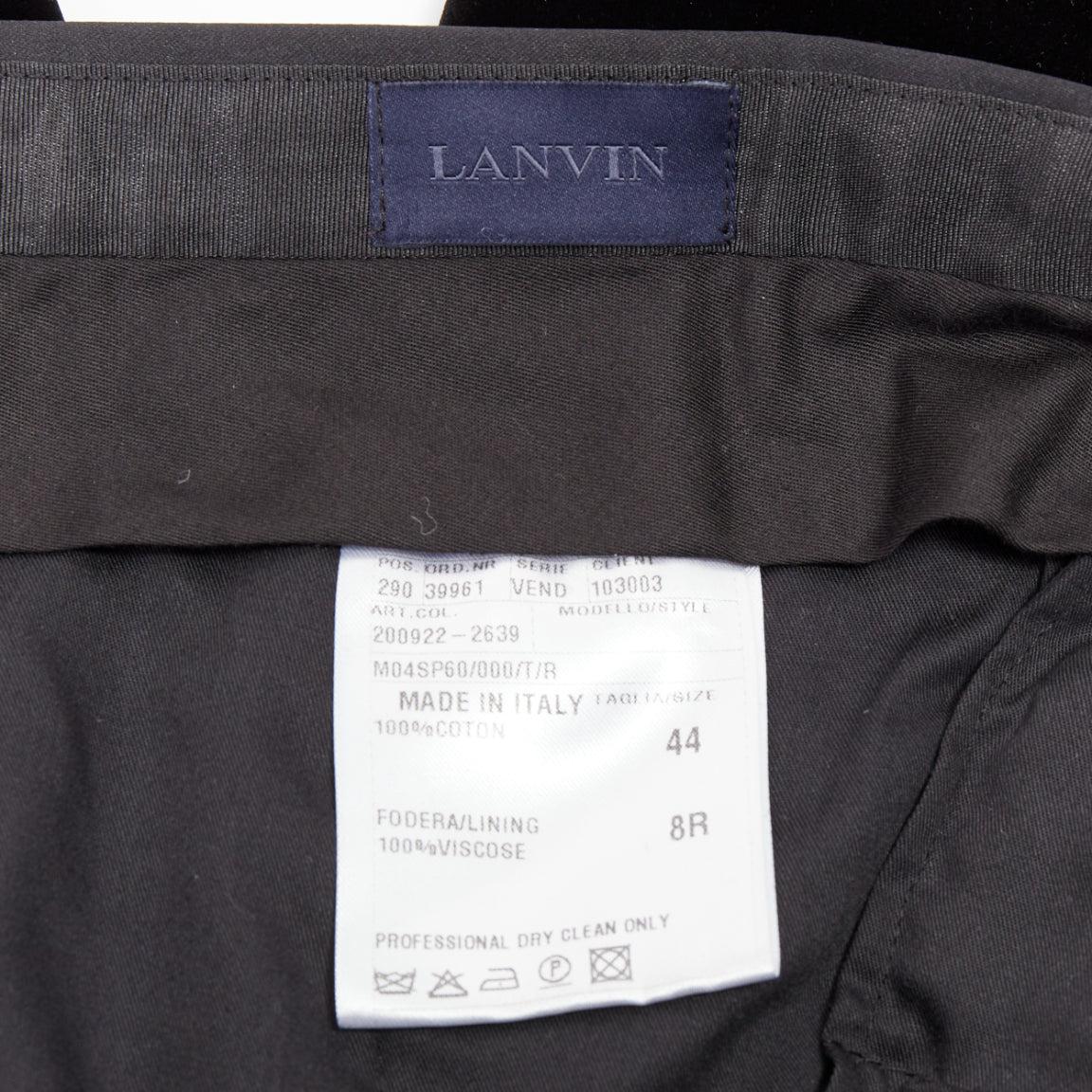 LANVIN pantalón de vestir recto con ribete satinado de terciopelo de algodón negro FR44 XS en venta 3