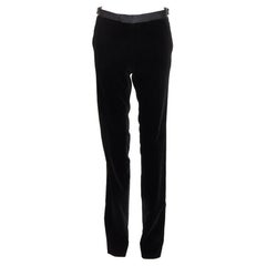LANVIN black cotton velvet satin trim straight leg dress pants FR44 XS