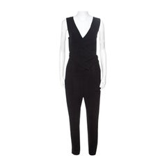 Lanvin Black Crepe Wrap Waistcoat Bodice Detail Tapered Jumpsuit S