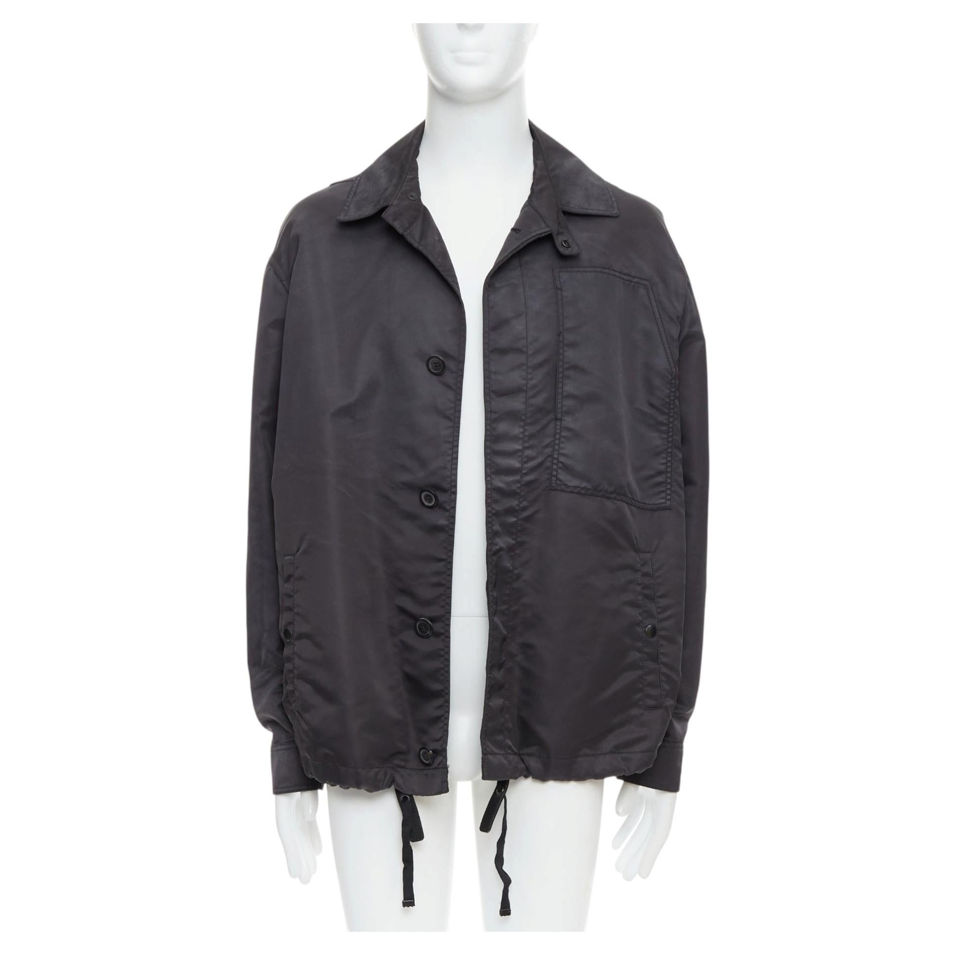 LANVIN black distressed nylon black buttons drawstring anorak IT50 L For Sale