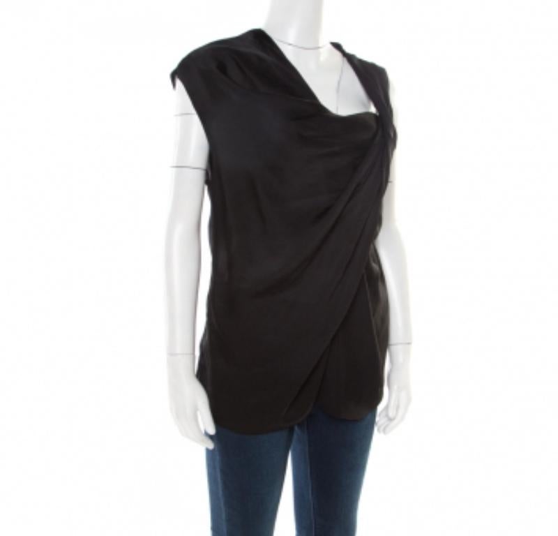 Donna Lanvin Top nero senza maniche drappeggiato M in vendita