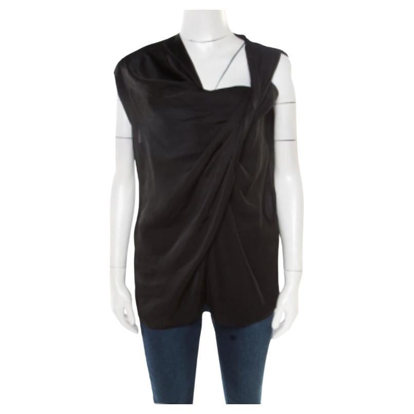 Lanvin Top nero senza maniche drappeggiato M in vendita