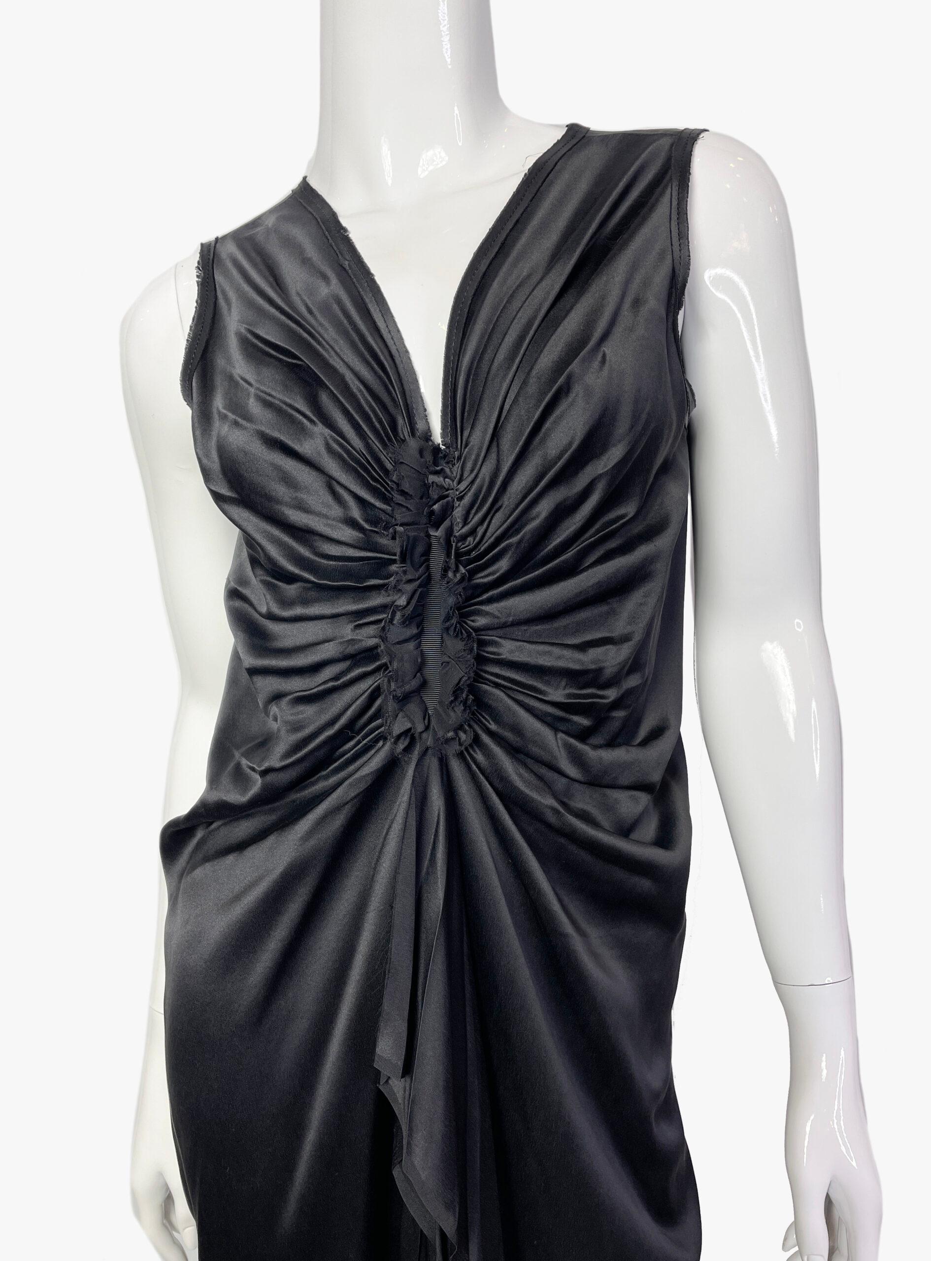 Lanvin Black Drapped Silk Dress, 2007  In Good Condition For Sale In New York, NY