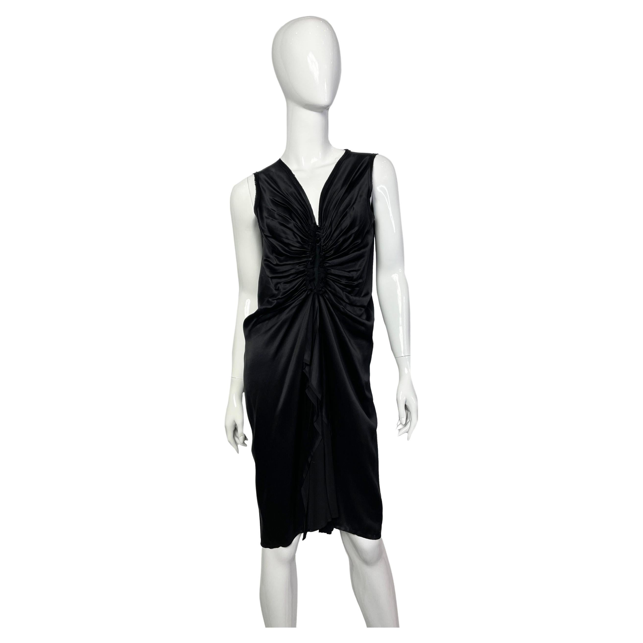 Lanvin Black Drapped Silk Dress, 2007  For Sale