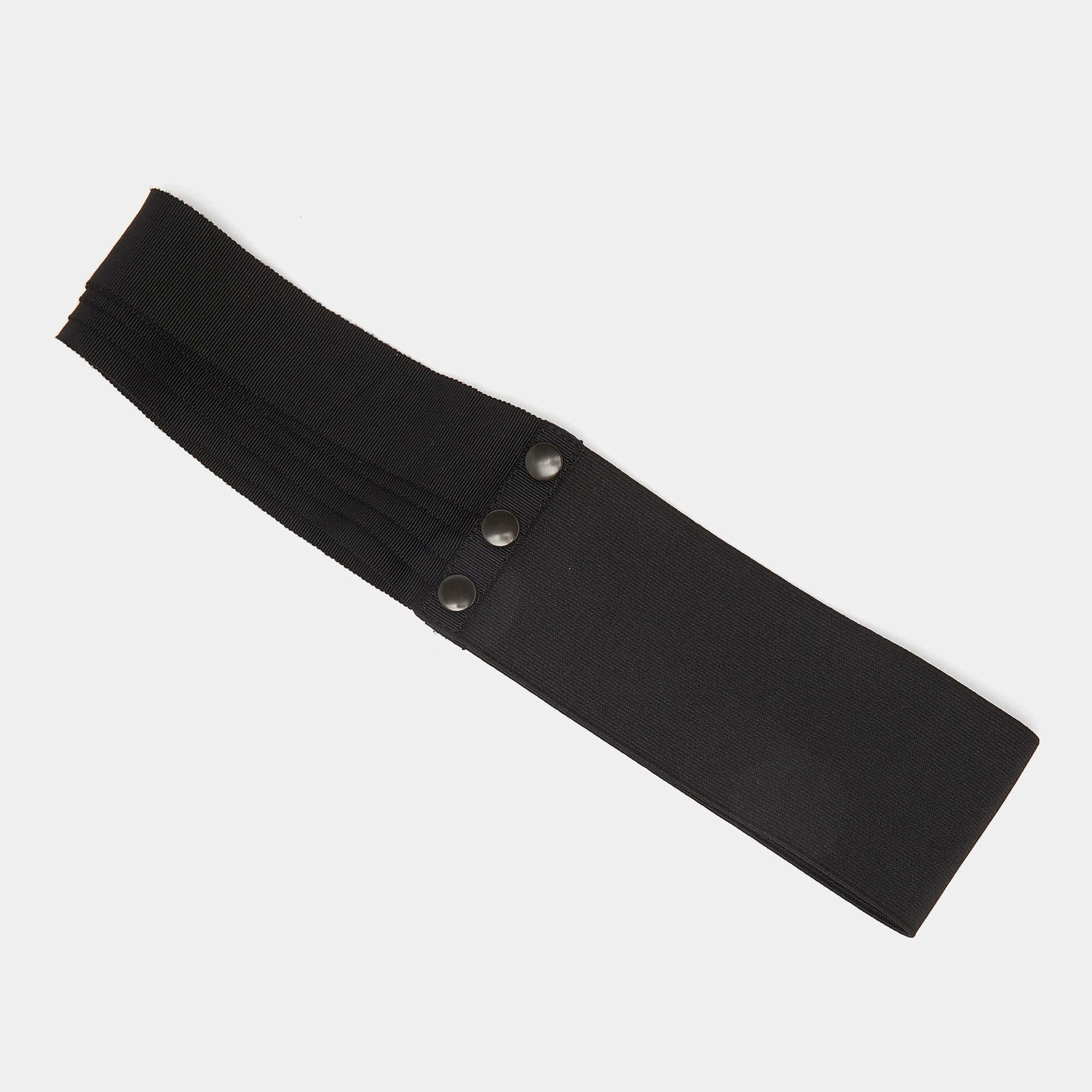 Lanvin Black Elastic and Fabric Snap Waist Belt In Good Condition For Sale In Dubai, Al Qouz 2