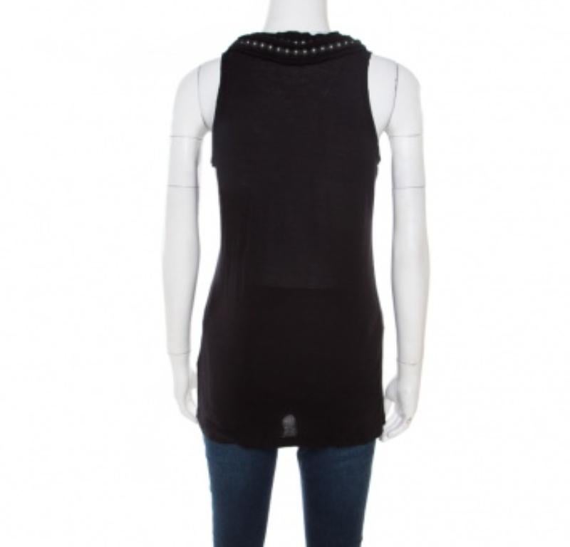 Lanvin Negro Cuello Adornado Detalle Raw Edges Camiseta de Tirantes XS en venta 2
