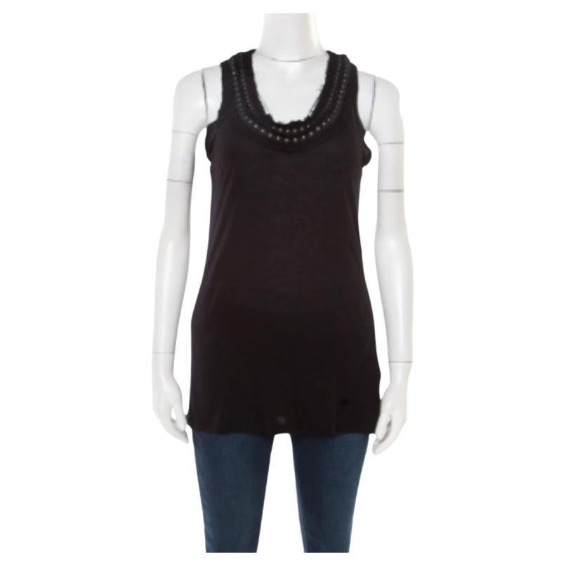 Lanvin Negro Cuello Adornado Detalle Raw Edges Camiseta de Tirantes XS en venta