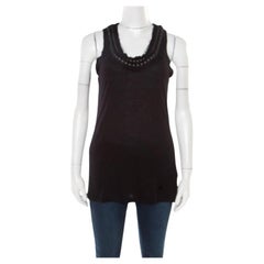 Lanvin Black Embellished Neck Raw Edge Detail Tank Top XS