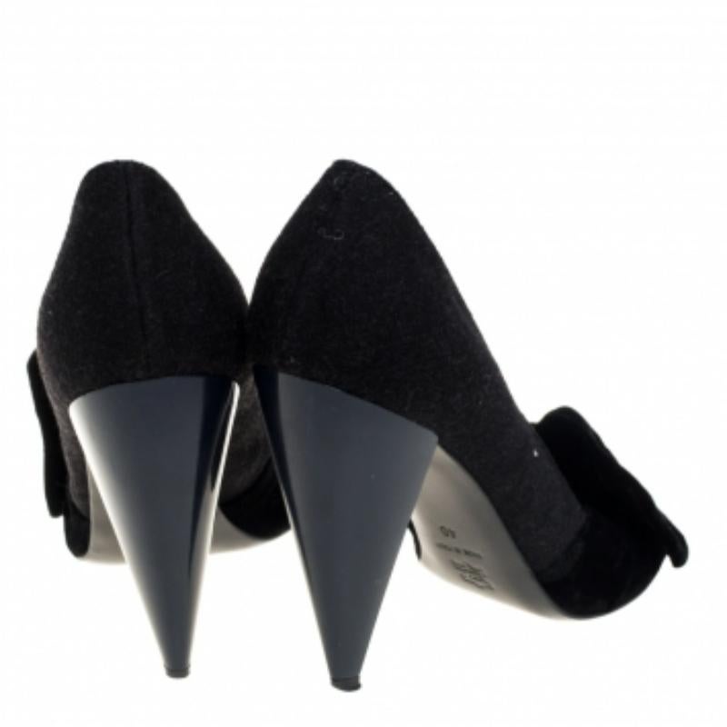Lanvin Black Felt And Velvet Bow Embellished Open Toe Pumps Size 40 For Sale 1