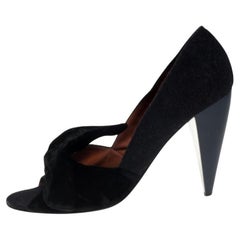 Lanvin Black Felt And Velvet Bow Embellished Open Toe Pumps Size 40