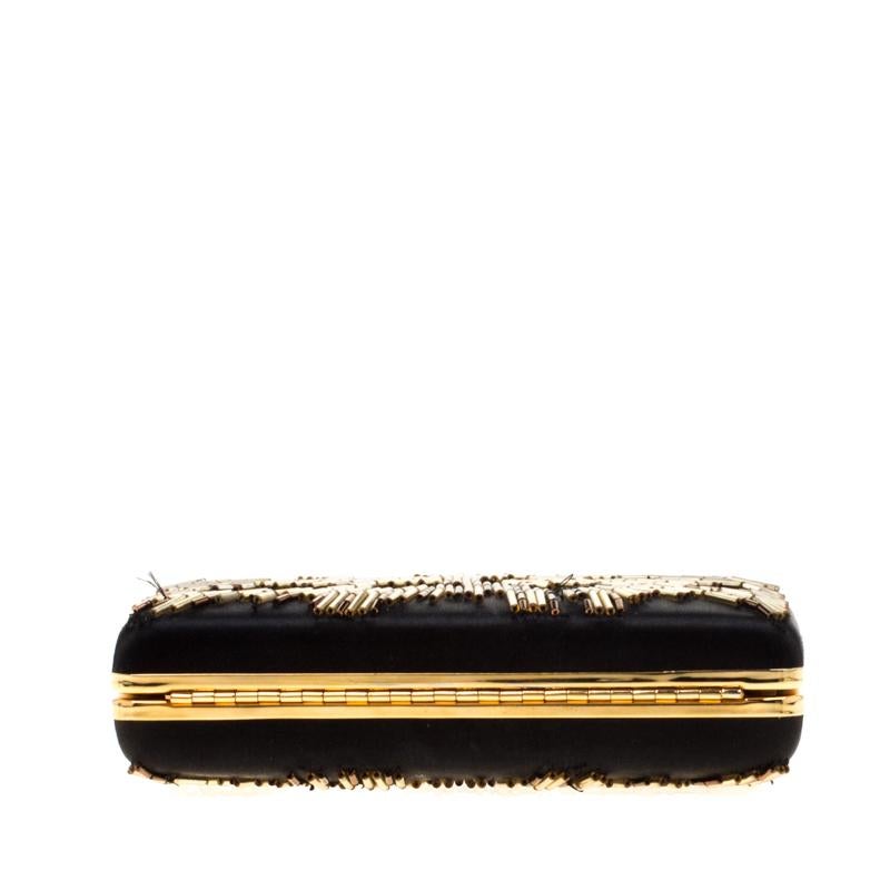 Women's Lanvin Black/Gold Embellished Satin Chain Clutch