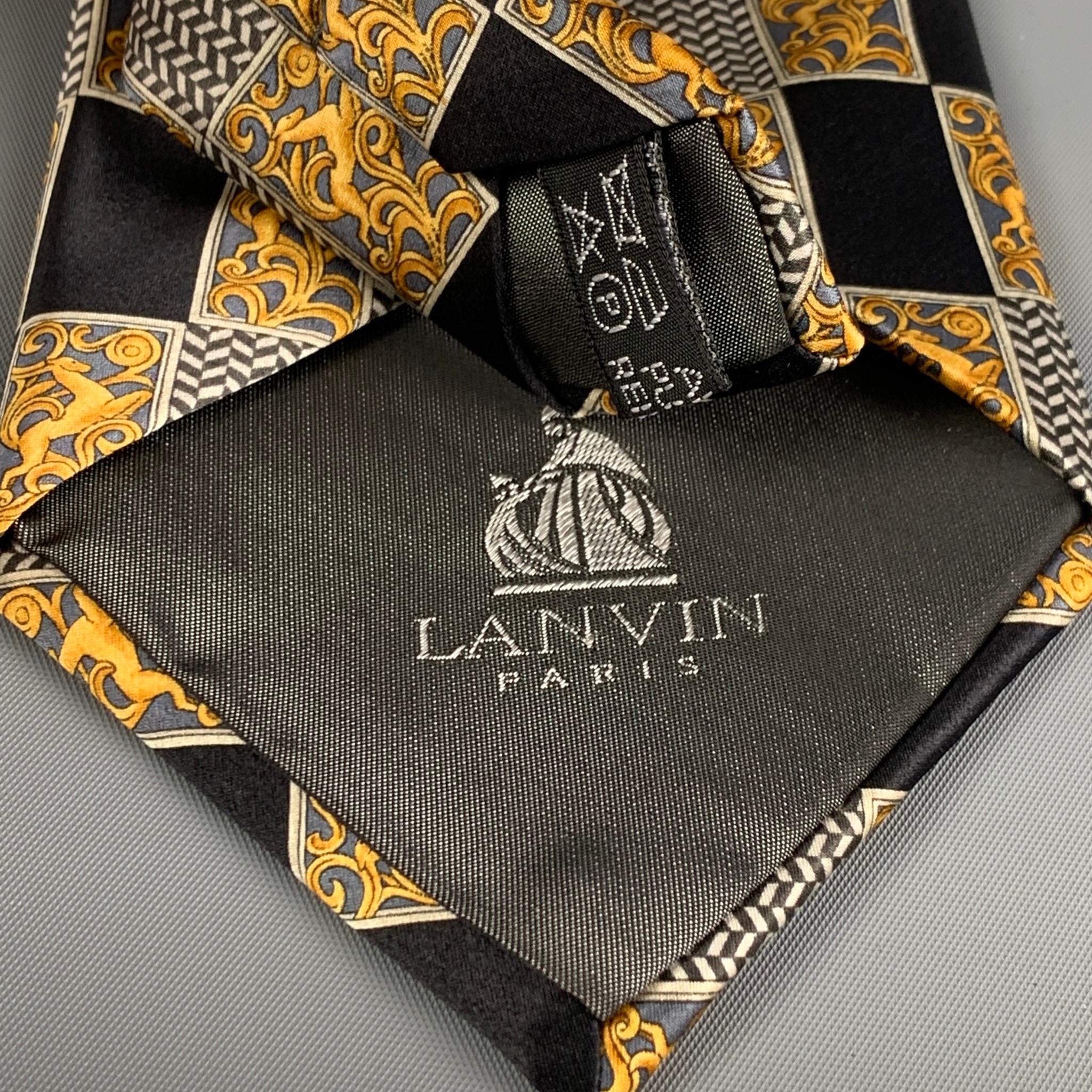 Beige LANVIN Black Gold Print Silk Neck Tie