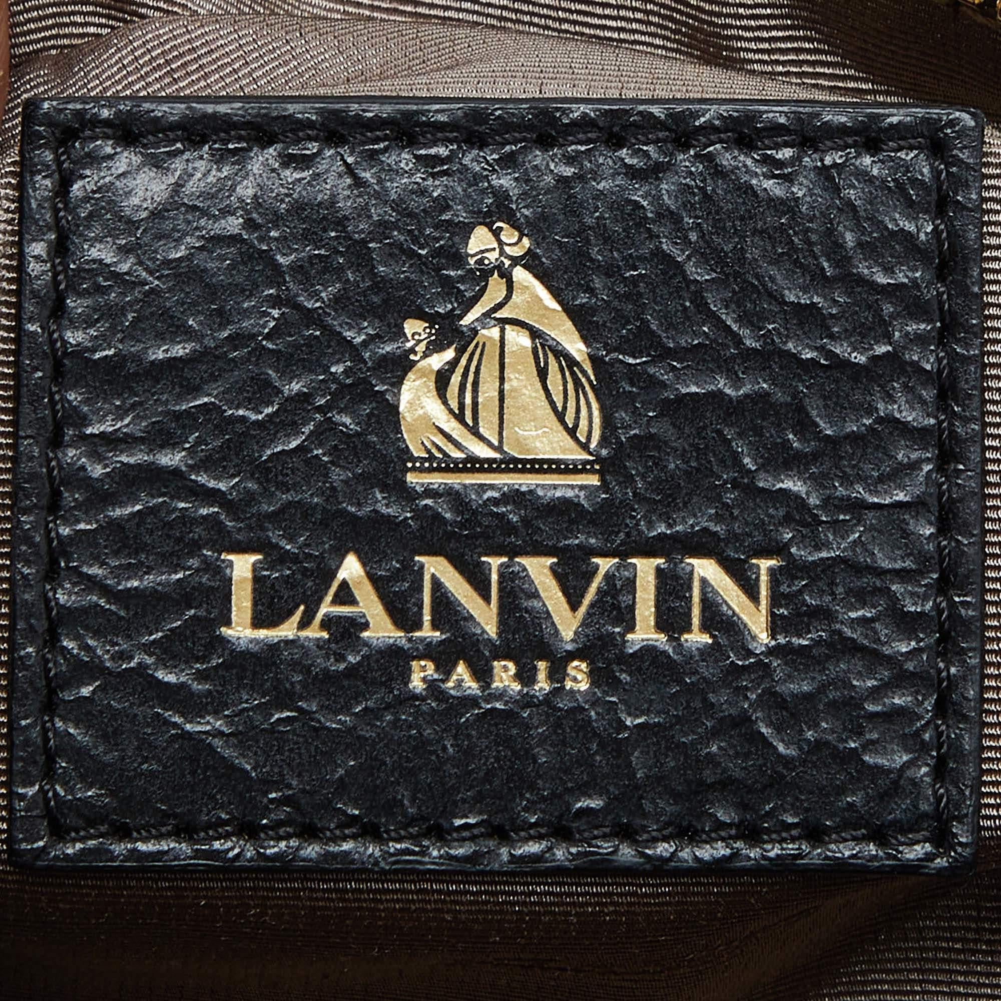 Lanvin Schwarz/Gold Gesteppte Leder- und Python geprägte Leder-Umhängetasche mit Klappe im Angebot 6