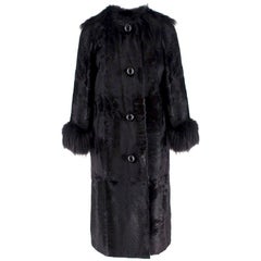 Used Lanvin Black Lambs Fur Long Coat With Fox Fur Trim FR 38