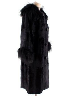 Lanvin Black Lambs Fur Long Coat With Fox Fur Trim - Size US 6