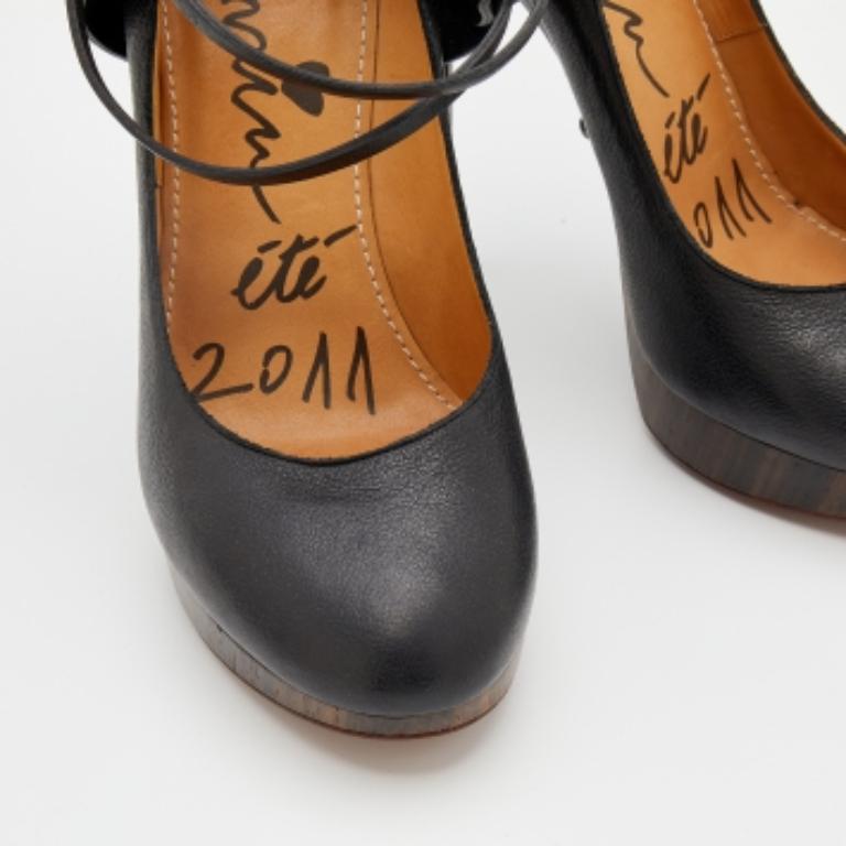 Lanvin Black Leather Ankle Strap Platform Pumps Size 40 1