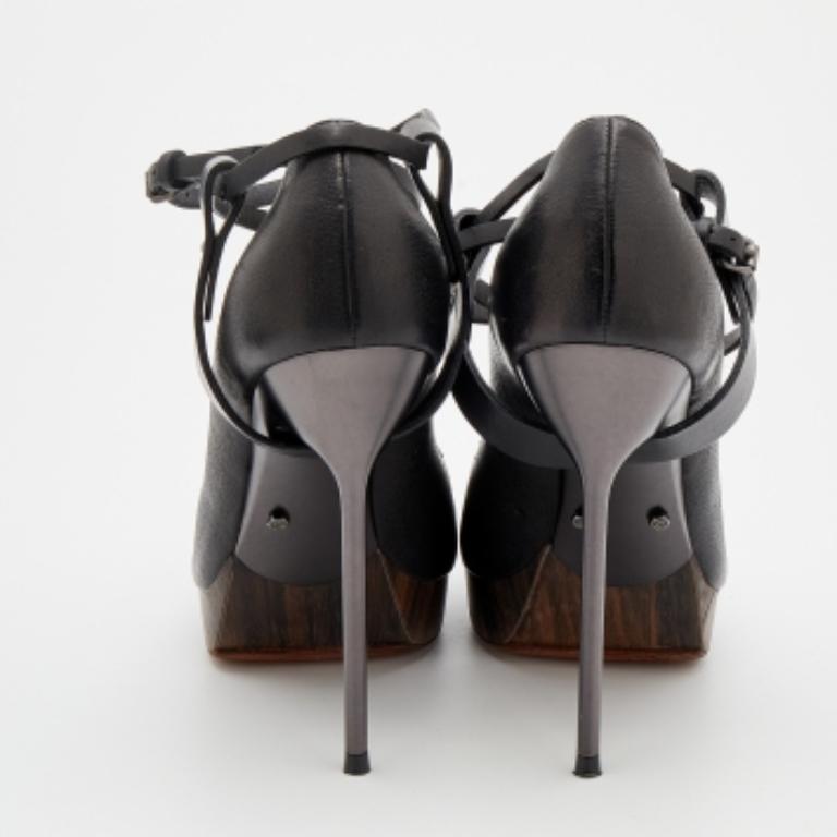 Lanvin Black Leather Ankle Strap Platform Pumps Size 40 2