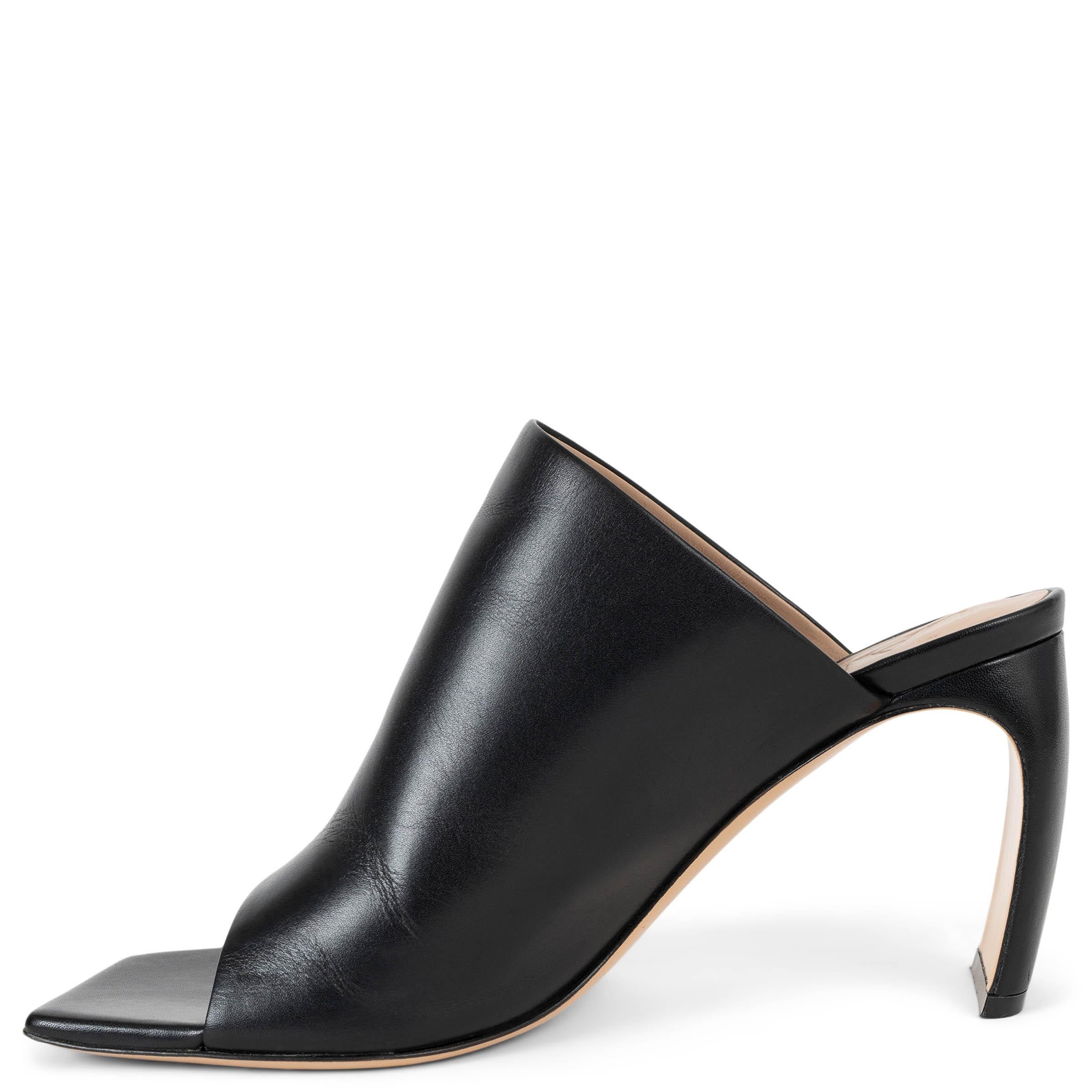 LANVIN cuero negro BANANA HEEL 80 Mules Sandalias Zapatos 37 Negro en venta