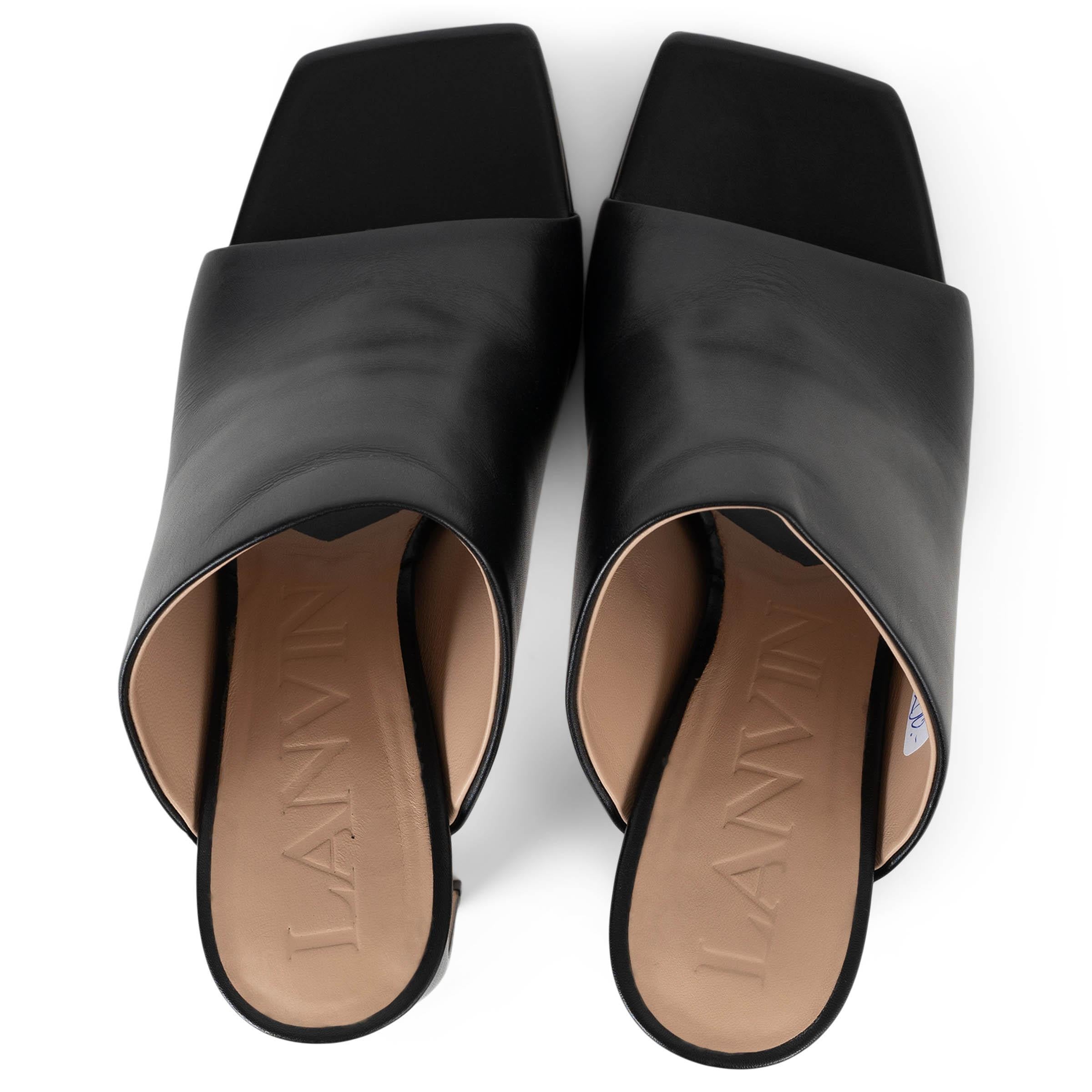 De las mujeres LANVIN cuero negro BANANA HEEL 80 Mules Sandalias Zapatos 37 en venta