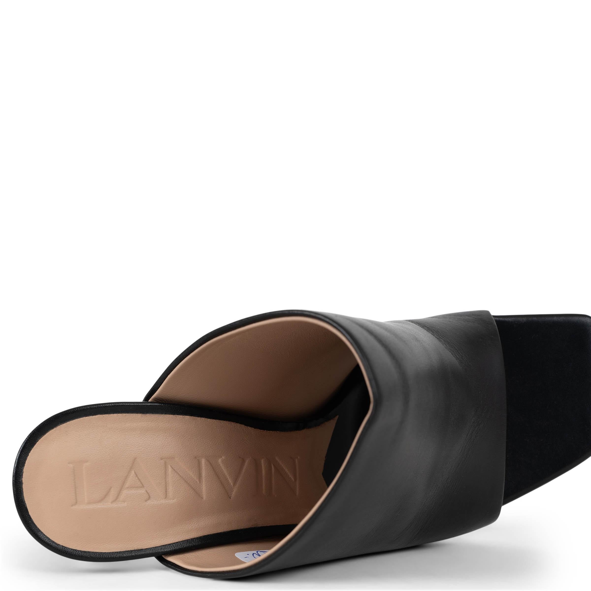 LANVIN cuero negro BANANA HEEL 80 Mules Sandalias Zapatos 37 en venta 2