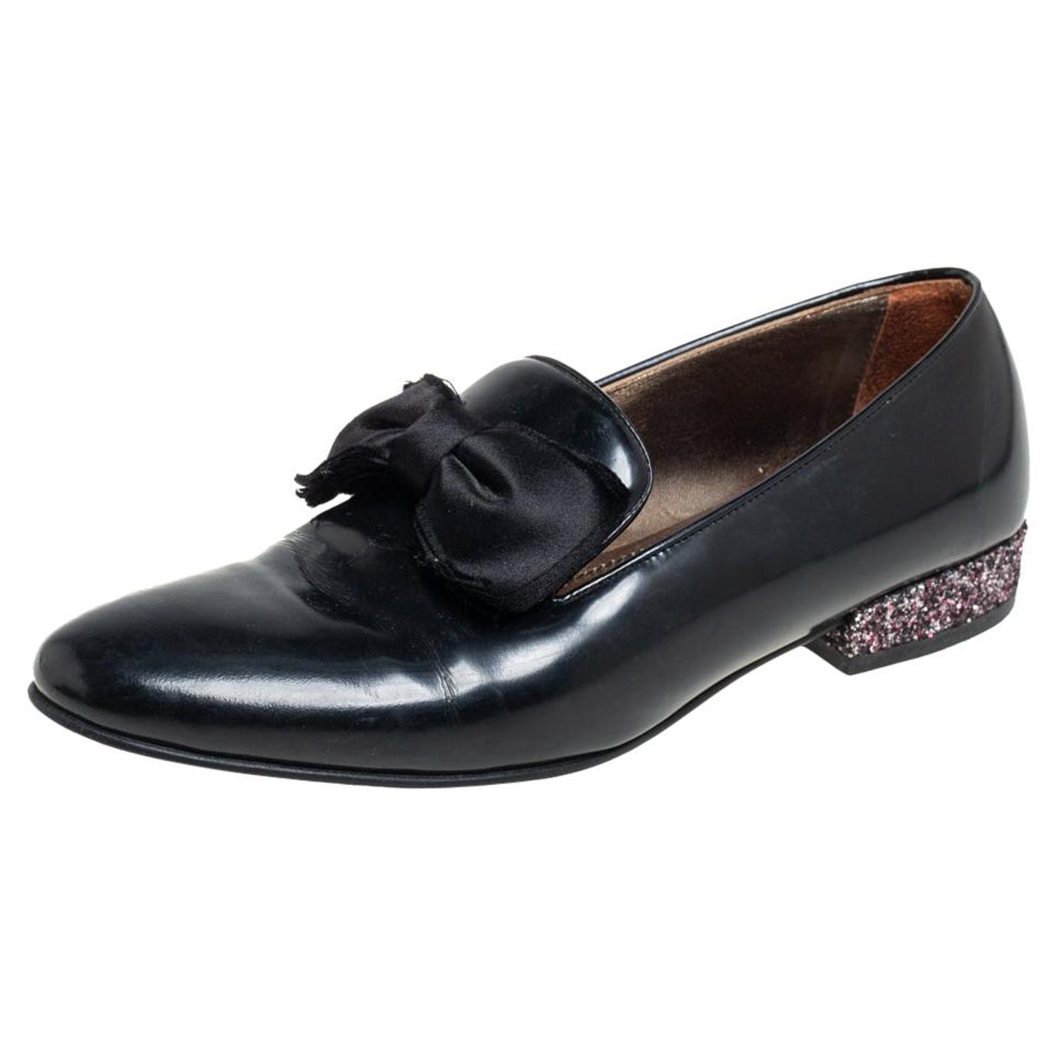 Lanvin Black Leather Bow Embellished Leather Loafers Size 39 Sale at 1stDibs