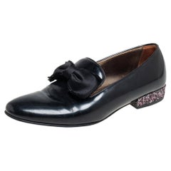 Lanvin Black Leather Bow Embellished Leather Loafers Size 39