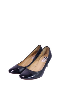 Lanvin Black Leather Cap-Toe Kitten Heels - EU 40.5