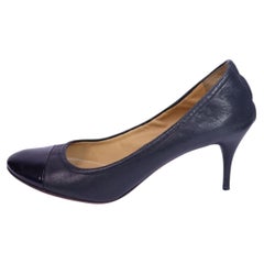 Lanvin Black Leather Cap-Toe Kitten Heels - EU 40.5